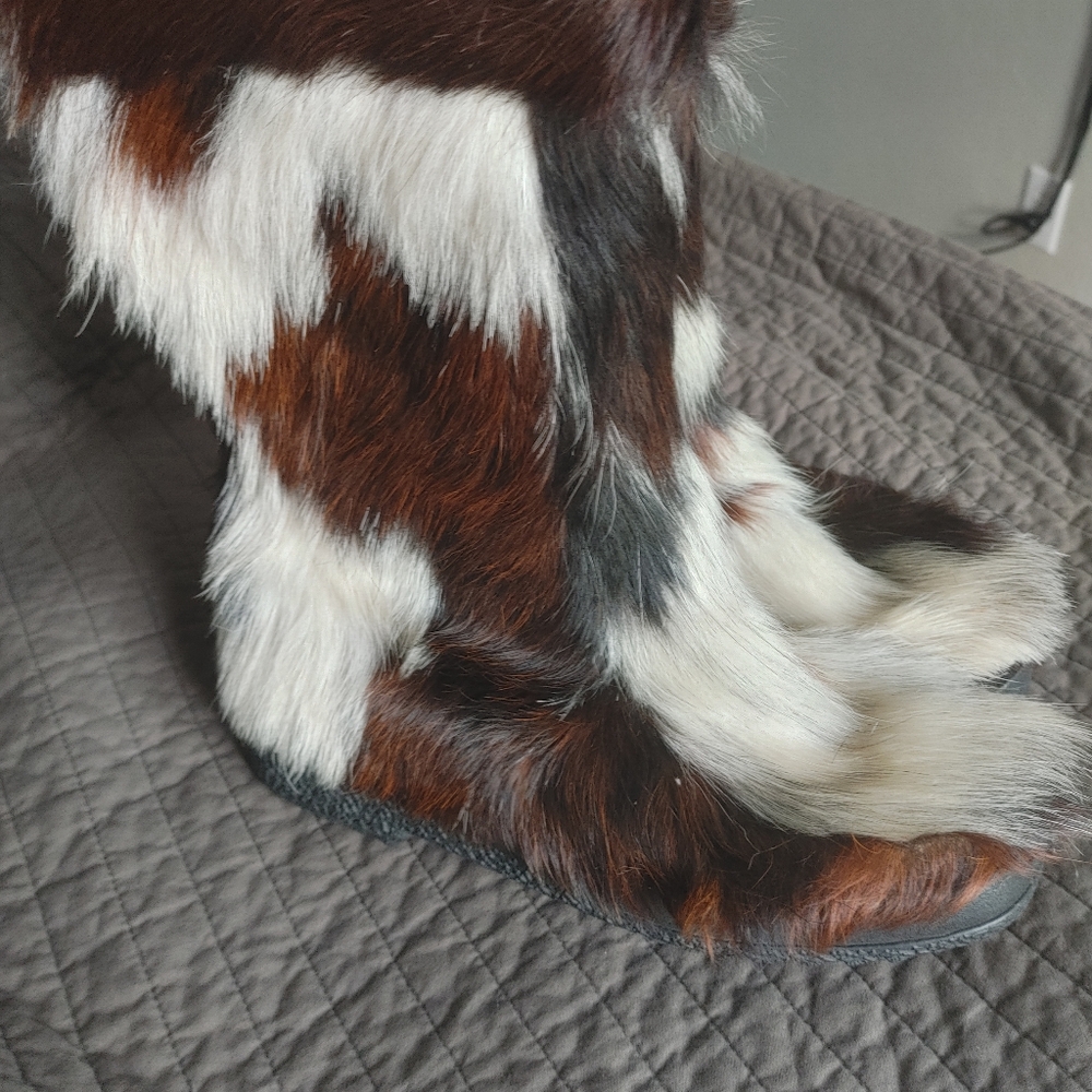 Brown and White Ankle Boots with Unique Pattern